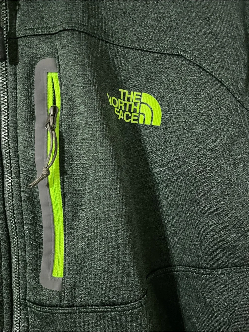 The North Face Mens 1/4 Zip Fleece Pullover Green Grey Neon Sz L